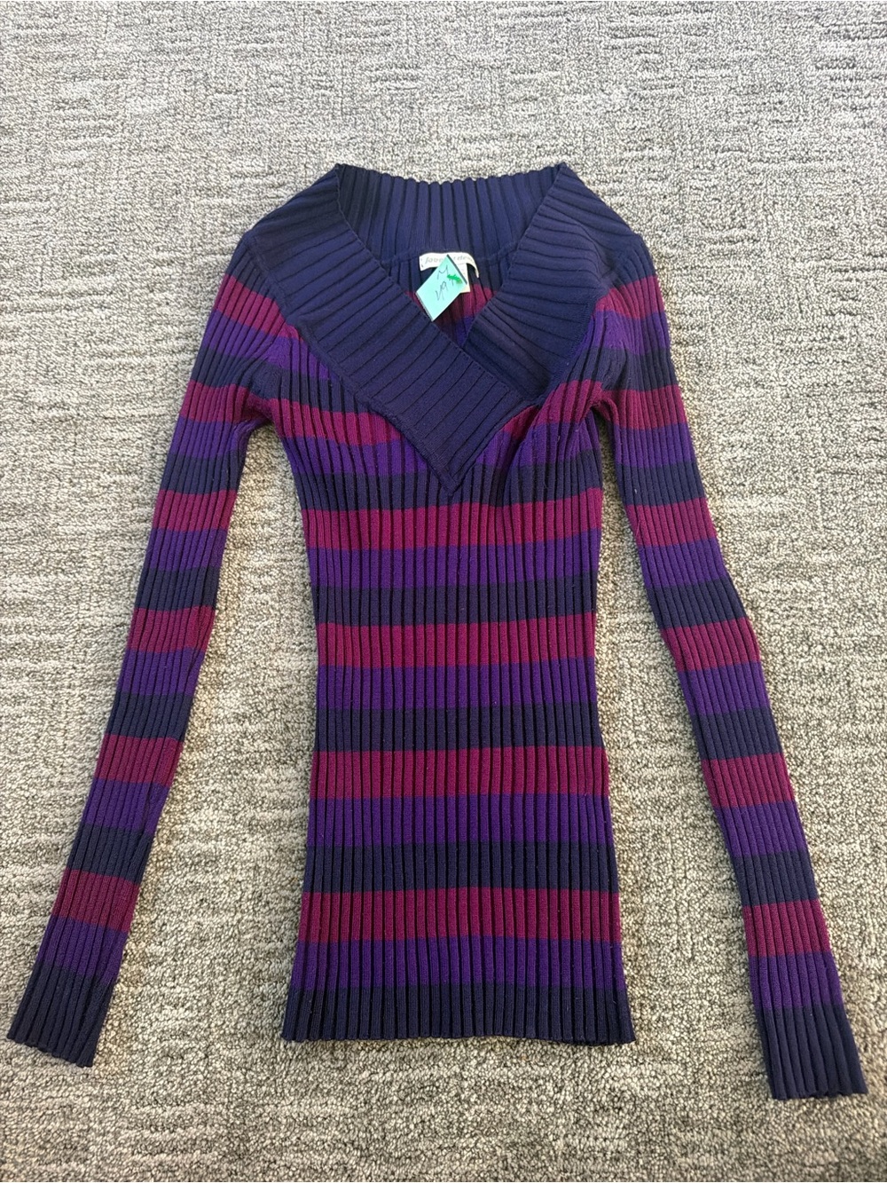 Vintage thrifted Love By Design Striped V-Neck Sweater - Purple & Burgundy